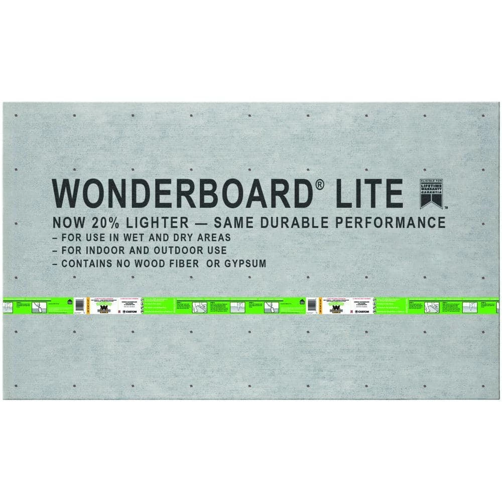 WonderBoard Lite 1/4 in. x 3 ft. x 5 ft. 5 ft. Backer Board by Custom Building Products 1 WonderBoard Lite 1/4 in. x 3 ft. x 5 ft. 5 ft. Backer Board by Custom Building Products