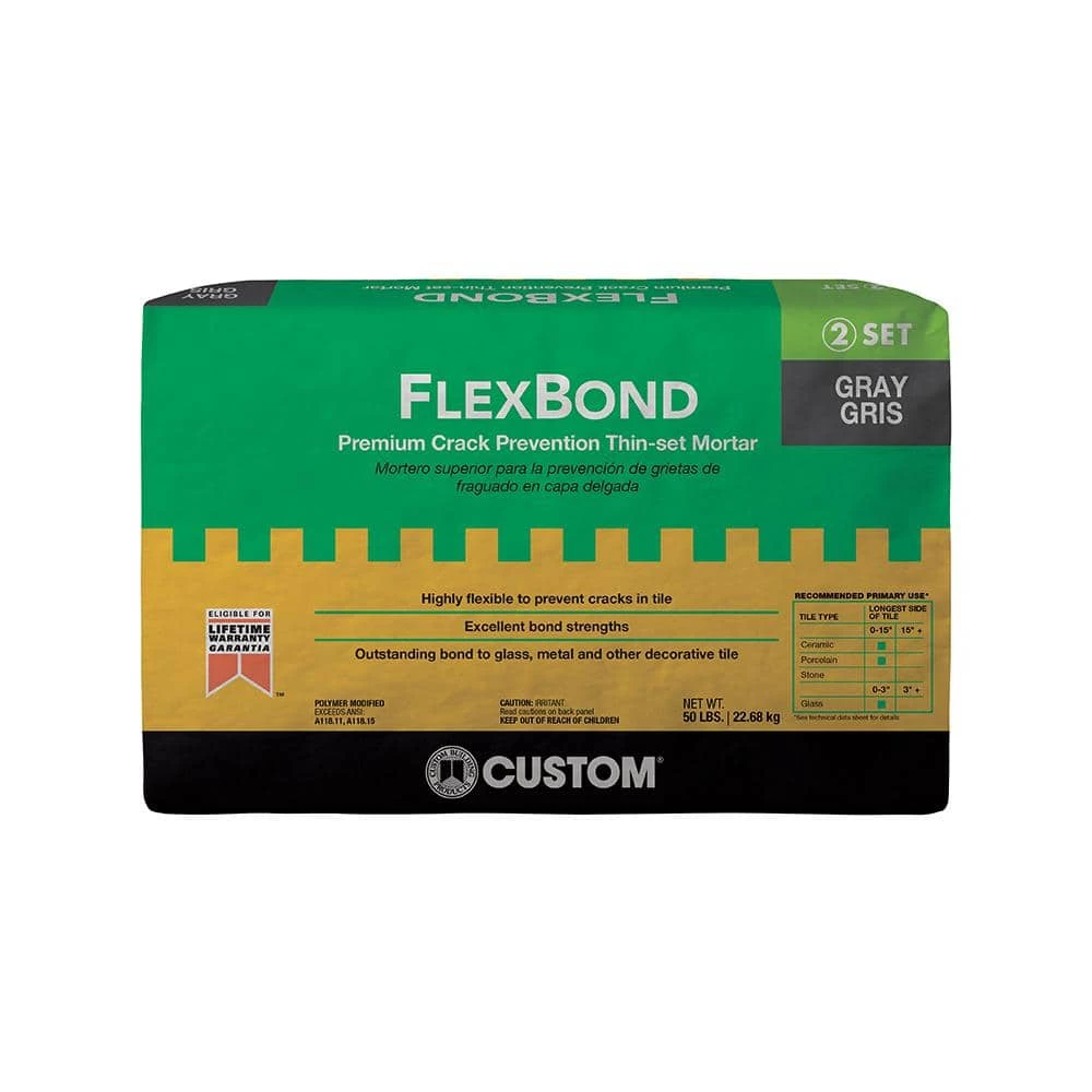 FlexBond 50 lb. Gray Fortified Thinset Mortar by Custom Building Products 3 FlexBond 50 lb. Gray Fortified Thinset Mortar by Custom Building Products