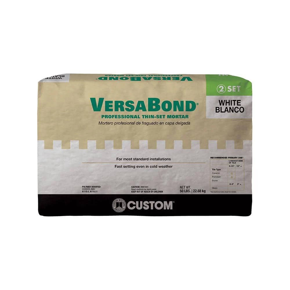 VersaBond 50 lb. White Fortified Thinset Mortar by Custom Building Products 2 VersaBond 50 lb. White Fortified Thinset Mortar by Custom Building Products