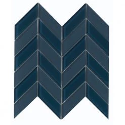 Edge Navy 11.97 in. x 12.13 in. Chevron Glossy & matte blend Glass Mosaic Tile (1.008 sq. ft./Each) by EMSER TILE