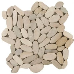 Venetian Pebbles Tan Honed 11.81 in. x 11.81 in. x 11 mm Pebbles Mesh-Mounted Mosaic Tile (0.97 sq. ft.) by EMSER TILE