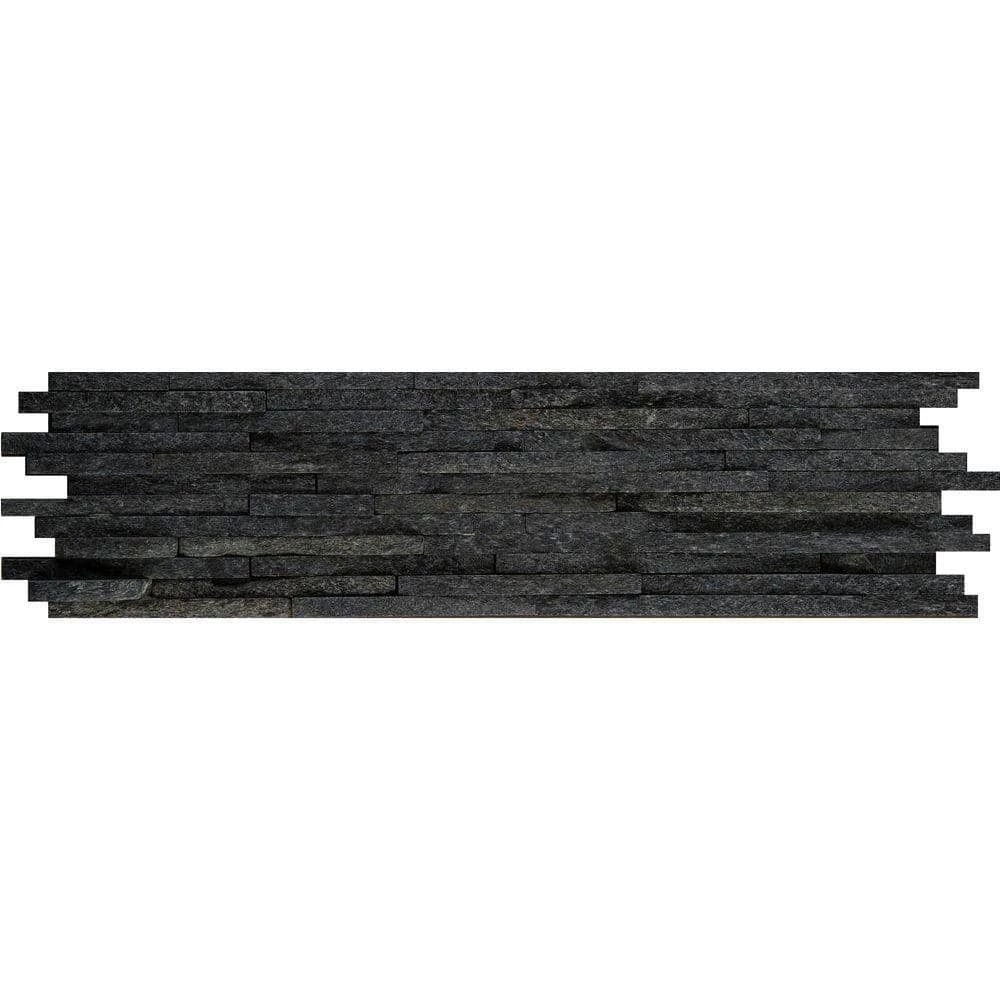 Black Mini Stacked 6 in. x 24 in. Quartzite Slate Floor and Wall Tile by EMSER TILE 3 Black Mini Stacked 6 in. x 24 in. Quartzite Slate Floor and Wall Tile by EMSER TILE