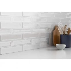 Raku White 2.95 in. x 11.81 in. Glossy Brick Look Ceramic Wall Tile (6.05 sq. ft./Case) by EMSER TILE -EMSER TILE store white emser tile ceramic tile 1941494 44 1000
