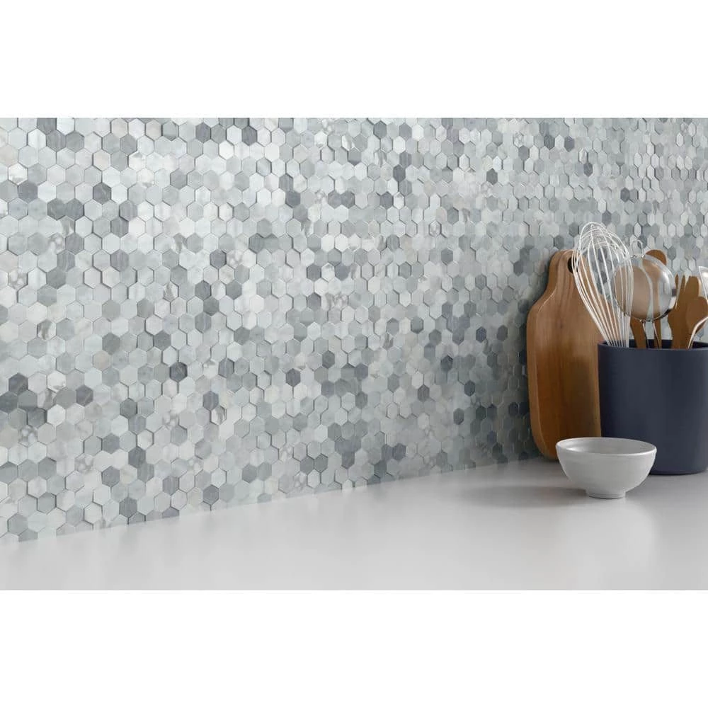 Link White 12.01 in. x 17.99 in. Geometric Honed Marble Mosaic Tile (1.51 sq. ft./Each) by EMSER TILE 4 Link White 12.01 in. x 17.99 in. Geometric Honed Marble Mosaic Tile (1.51 sq. ft./Each) by EMSER TILE - Image 2